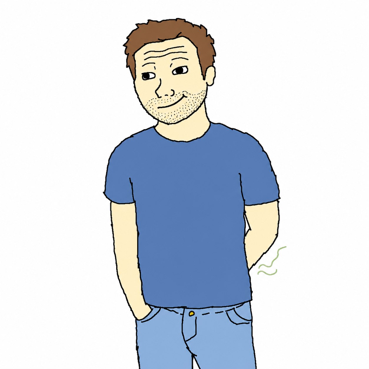 Mike, smug guy in a blue shirt with fart fumes behind him