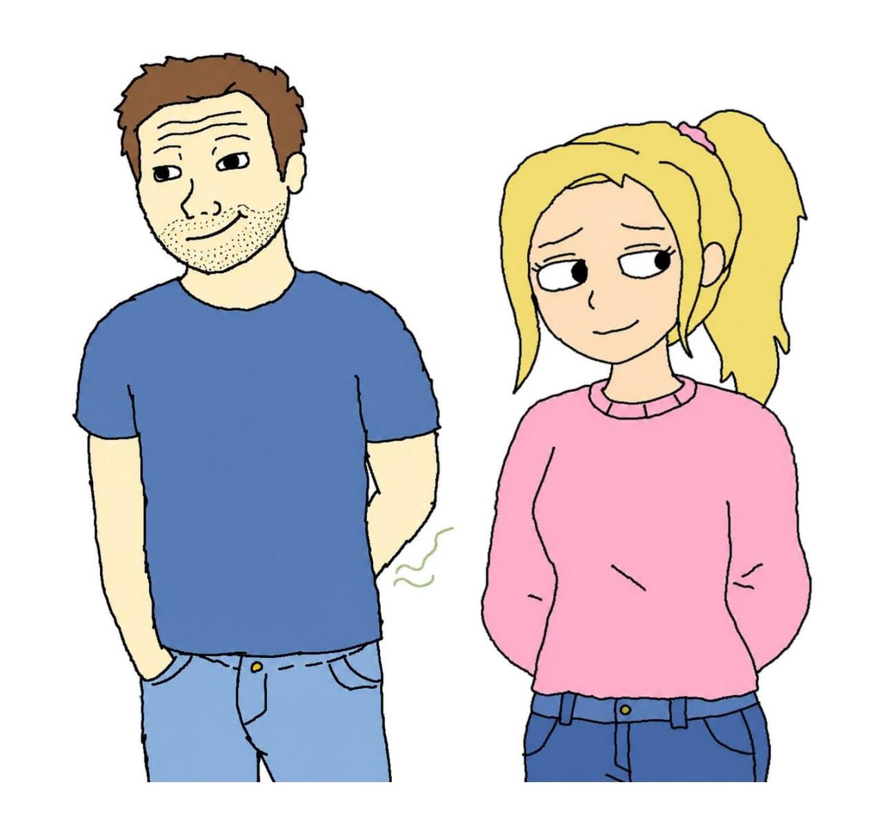 Man farts silently next to the girl