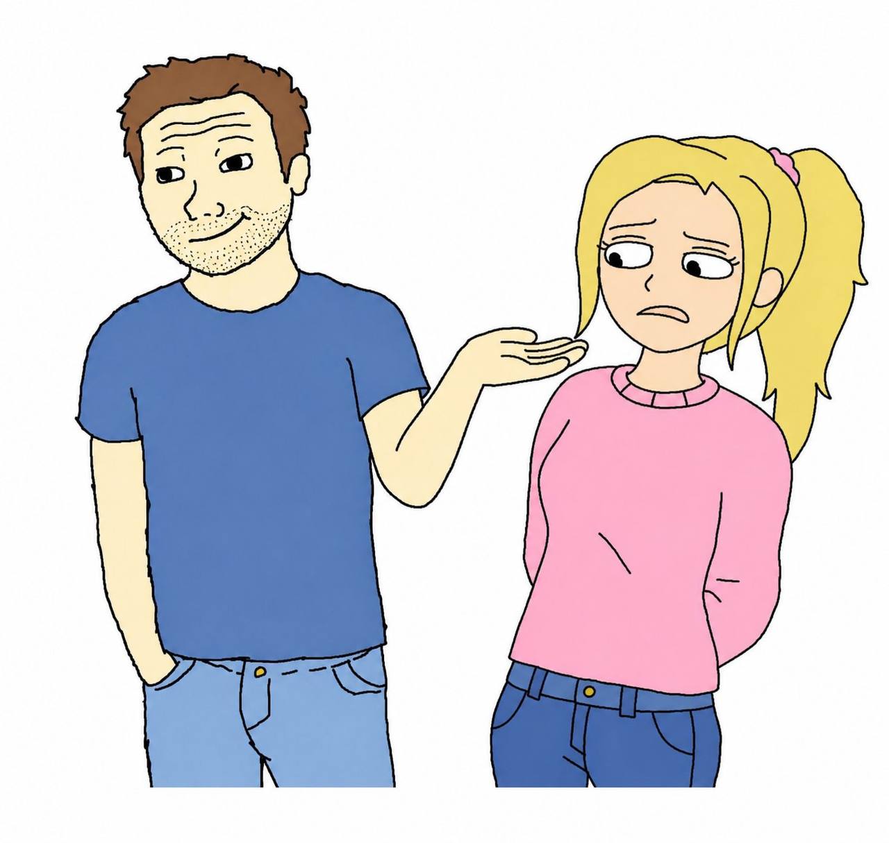 Man cups the fart with his hand toward the girl