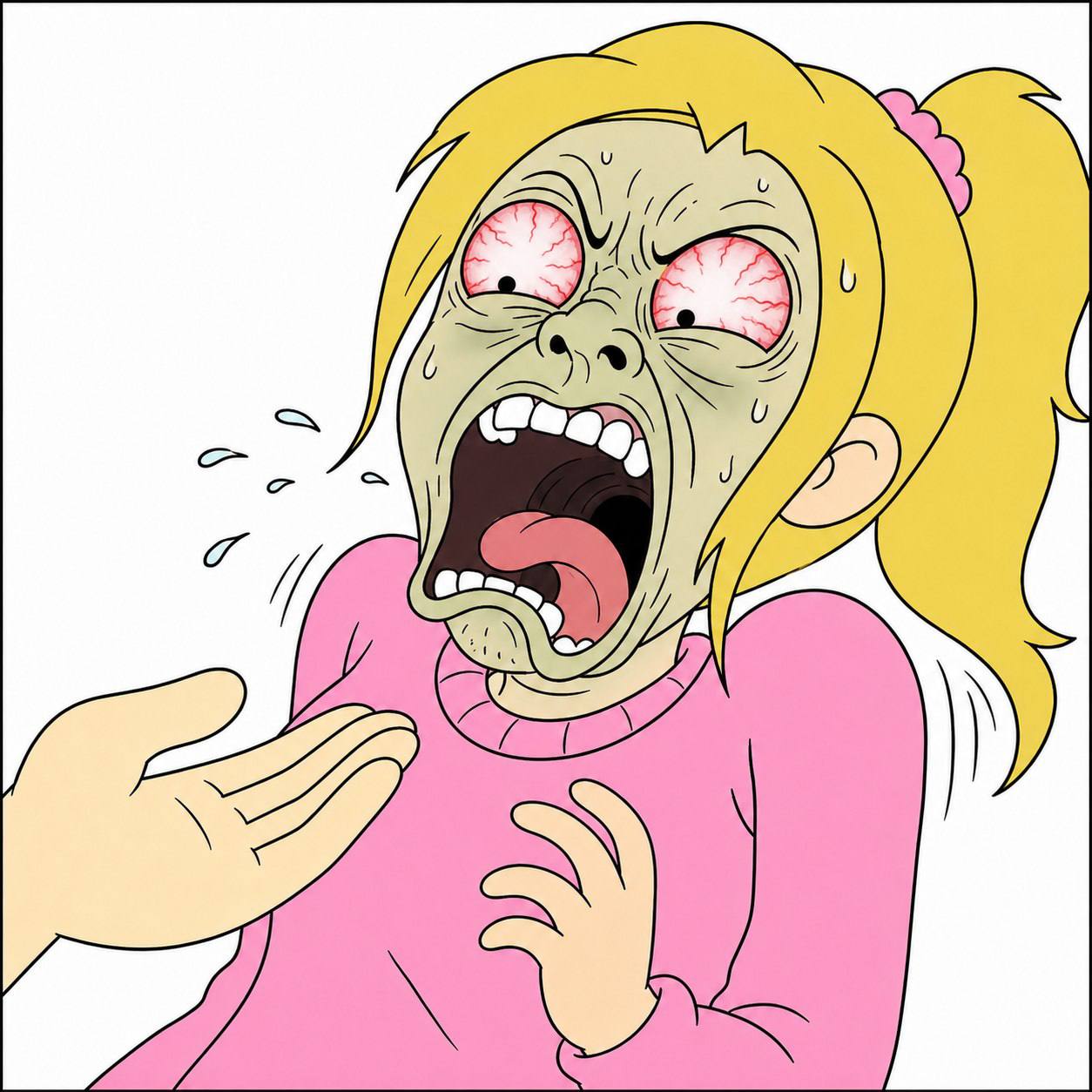 Girl reacting violently to the cupped fart