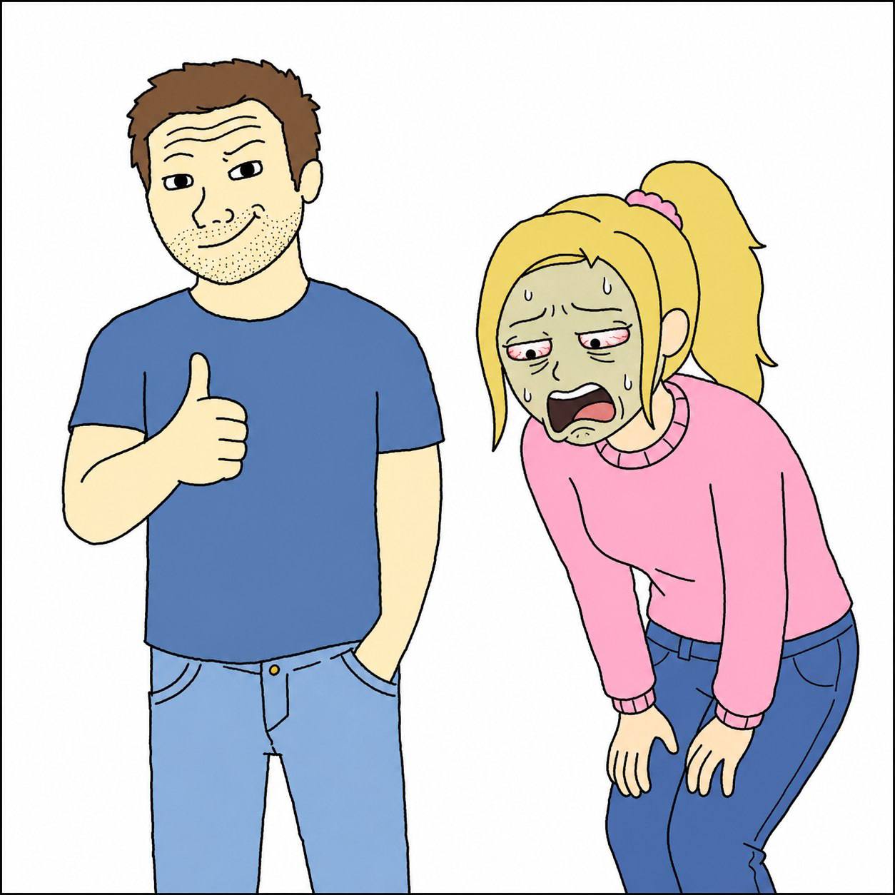 Man gives a thumbs up while the girl is sick